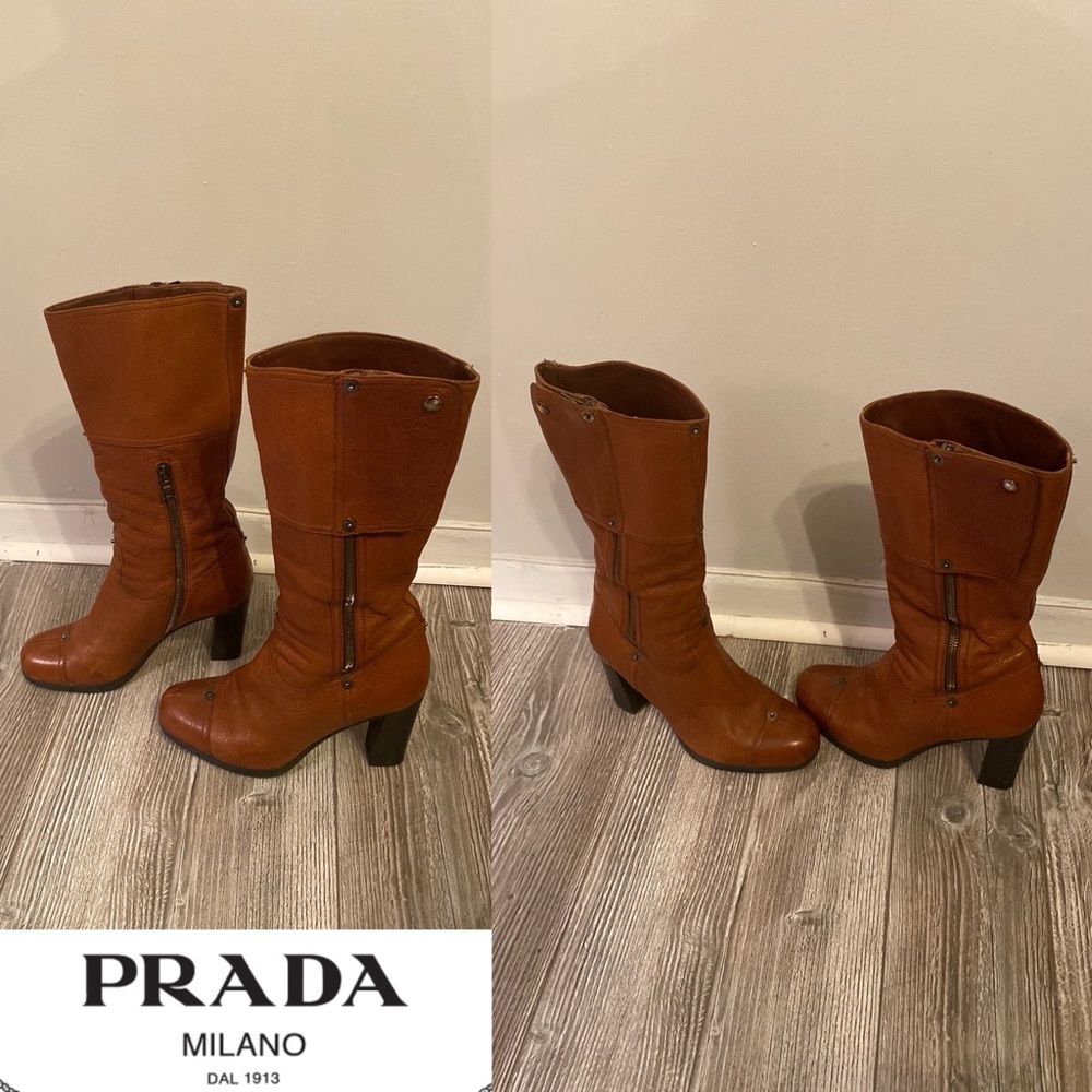 Prada Milano black leather heeled boots size 36.5